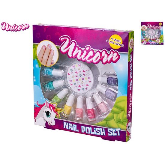 Unicorn sada laků na nehty 2,1ml 9ks a nálepek na nehty v krabičce 8ks v PDQ