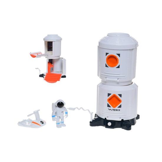 Space vesmírná stanice 20cm na baterie s doplňky se světlem a zvukem v krabičce