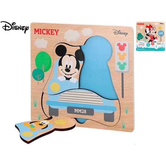 Mickey Mouse puzzle dřevěné 21x21cm 12m+ 4dílky 2druhy ve fólii