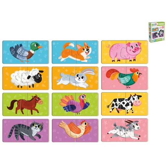 Puzzle dětské 10x5cm zvířátka 24dílků 12obrázků 18m+ v krabičce