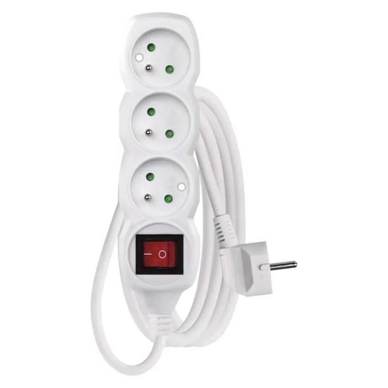 Prodlužovací kabel 3 m,3 zásuvky s vypínačem / bílý / PVC / 1,5 mm2