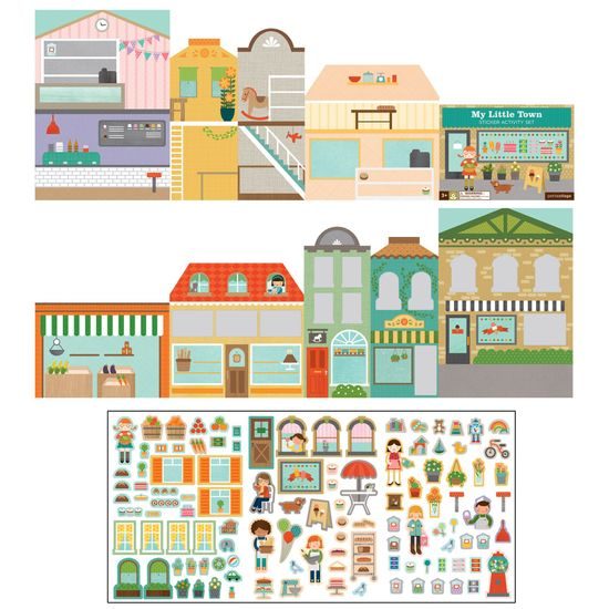 Petit Collage Znovupoužitelné samolepky se scénou Moje malé město