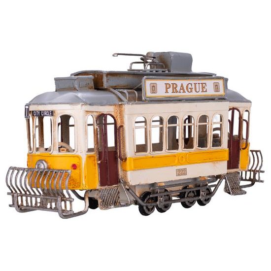 Tramvaj žlutá 27,5cm s nápisem Prague kov volný chod v krabičce
