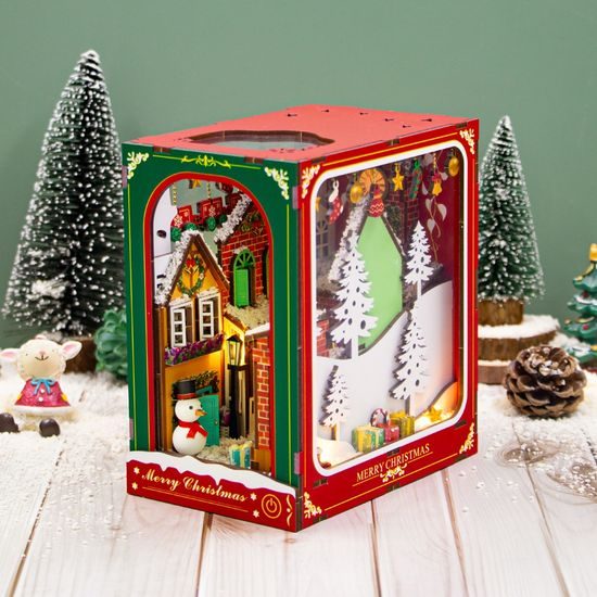 2Kids Toys 3D skládačka Zarážka na knihy Miniatura domečku Bílé Vánoce