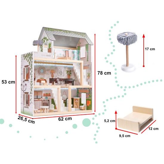 Dřevěný domeček pro panenky LULILO FLORO boho LED
