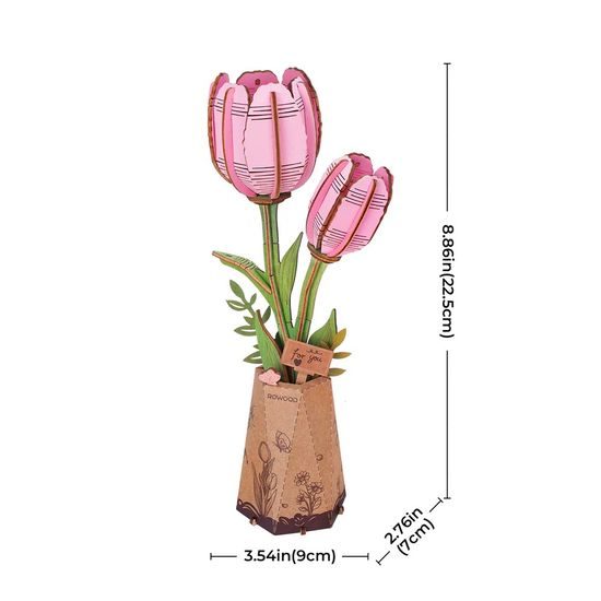 RoboTime 3D dřevěná skládačka Růžový tulipán