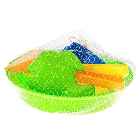Sada na písek 3ks 20cm (sítko, lopatka, hrábě) a 3ks formiček 10-11cm 2barvy 10m+ v síťce