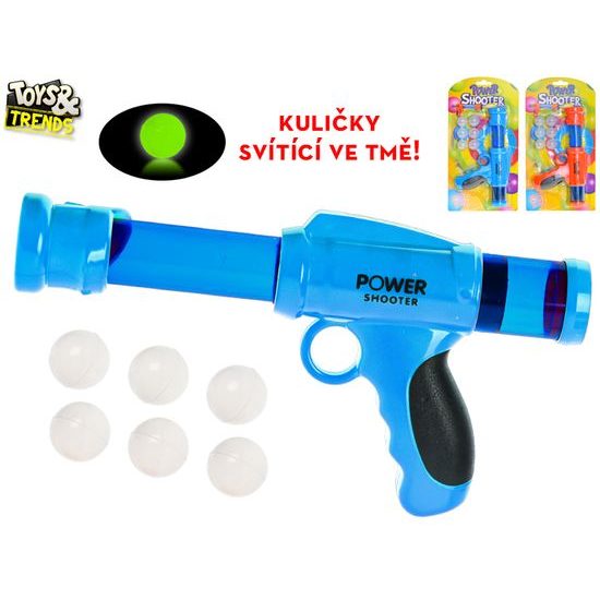 Toys&Trends pistole 26cm na kuličky svítící ve tmě 6ks 2barvy na kartě