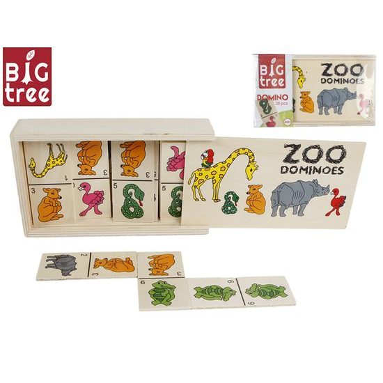 Big Tree domino dřevěné zvířátka 15,5x9x4cm 28ks v dřevěné krabičce ve fólii
