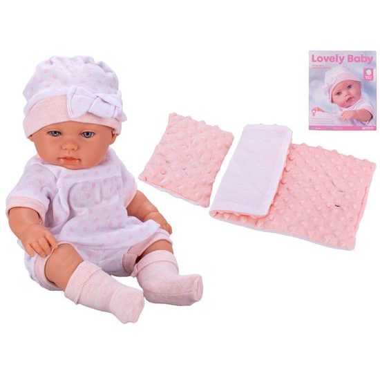 Miminko tvrdé tělo 33cm růžové s peřinkami v krabičce