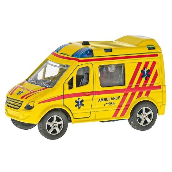 2-Play Traffic ambulance CZ 11cm kov zpětný chod na baterie česky mluvící se světlem v krabičce