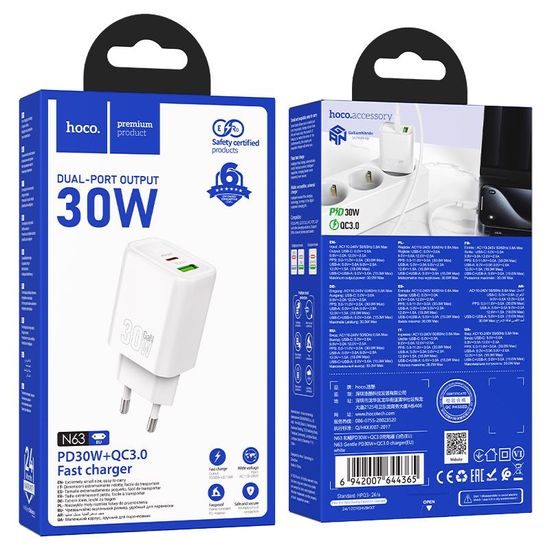 Gentle PD30W dual port adaptér BÍLÝ