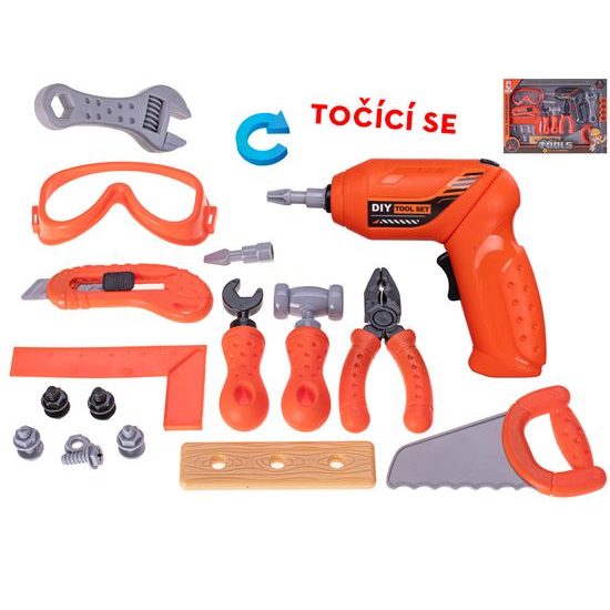 Sada nářadí 16ks s vrtačkou 17cm na baterie v krabičce