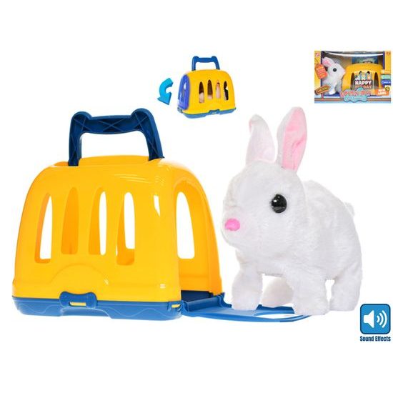 Králíček plyšový 17cm na baterie se zvukem skákající s přepravkou v krabičce