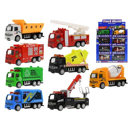 Auto nákladní kov 10cm 1:55 zpětný chod 8druhů v krabičce 24ks v DBX
