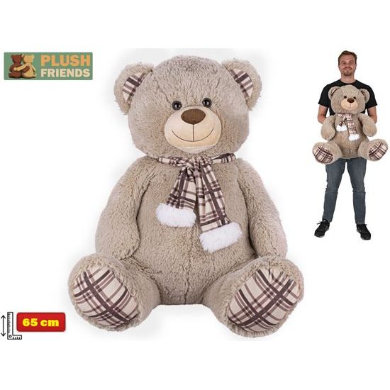 Plush Friends medvěd plyšový 65cm sedící se šálou 0m+