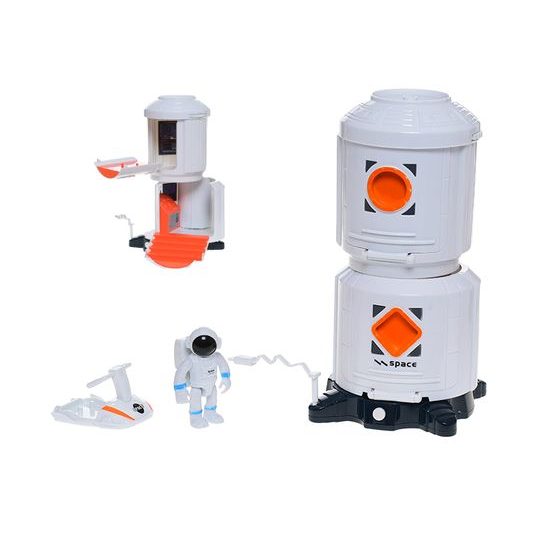 Space vesmírná stanice 20cm na baterie s doplňky se světlem a zvukem v krabičce