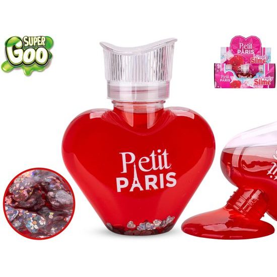 Super Goo sliz Petit Paris se třpytkami 300g v lahvičce ve tvaru srdce 12ks v DBX