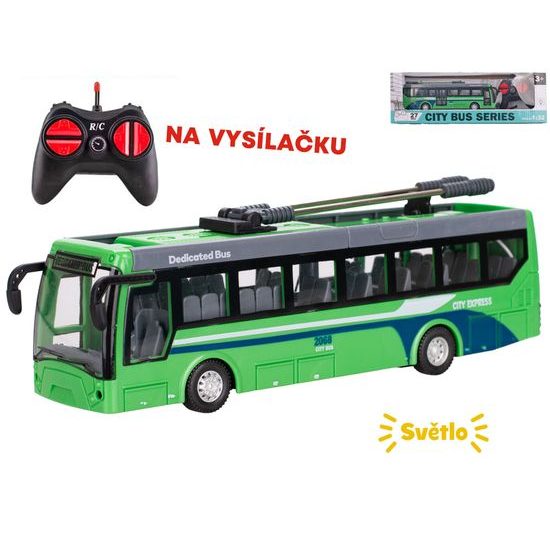 R/C trolejbus 21cm na baterie 27MHz plná funkce na baterie se světlem v krabičce