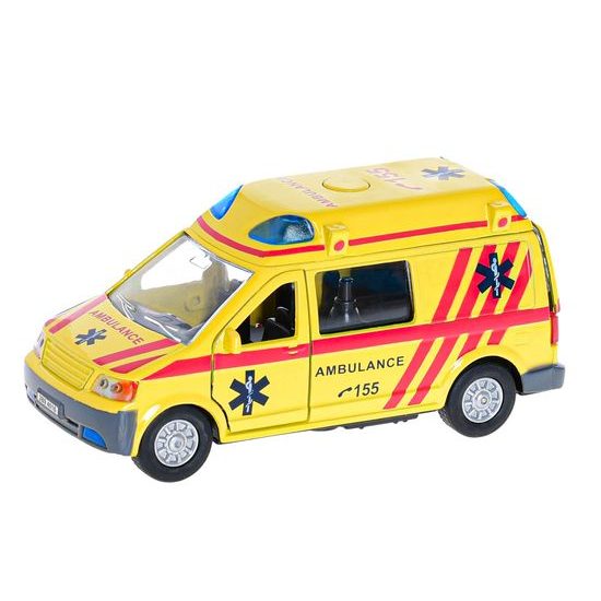 Kids Globe Traffic ambulance CZ kov 14cm zpětný chod na baterie se světlem a zvukem v krabičce