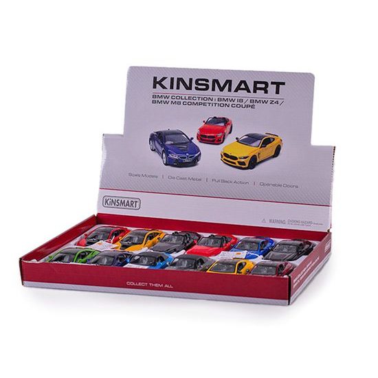 Kinsmart BMW modely 13cm kov zpětný chod 3druhy 4barvy 12ks v DBX