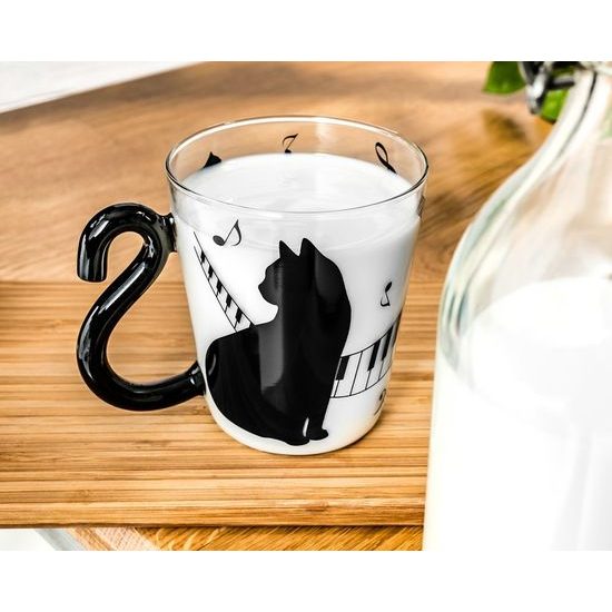 Skleněný hrnek kočka s ocasem - 300 ml