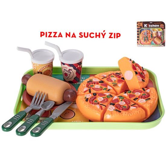 Fast food pizza na suchý zip, hotdog a nápoje 2ks s podnosem 26x19cm na kartě
