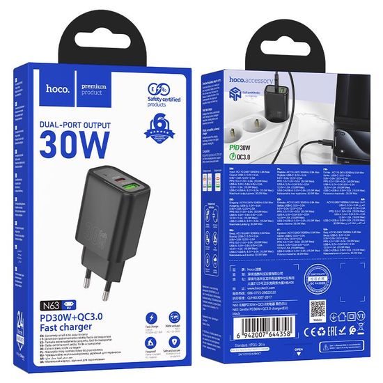 Gentle PD30W dual port adaptér ČERNÝ