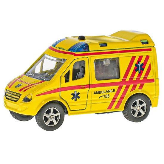 2-Play Traffic ambulance CZ 11cm kov zpětný chod na baterie česky mluvící se světlem v krabičce