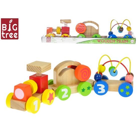 Big Tree vláček s vagónky 33cm dřevěný 12m+ ve fólii