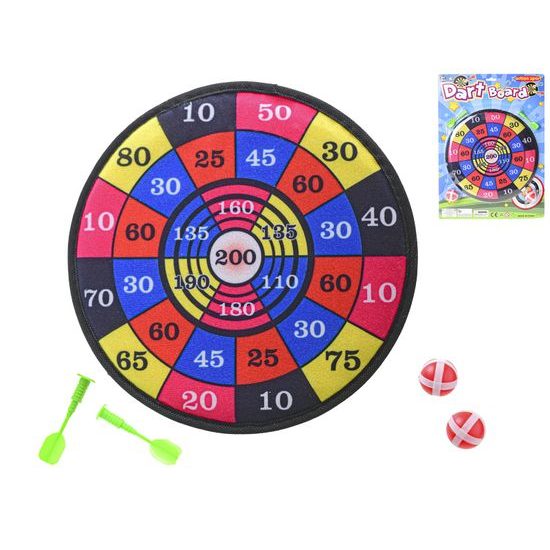 Terč na suchý zip 28cm +2ks míčky + 2ks šipky na kartě