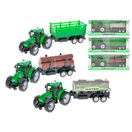 Traktor s vlečkou 21cm na zpětný chod 3druhy v krabičce