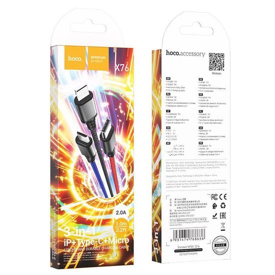 3v1 super nabíjecí kabel iP+Type-C+MicroUSB