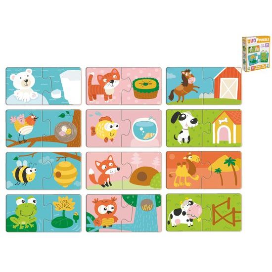 Puzzle dětské 10x5cm Kde bydlí toto zvířátko? 24dílků 12obrázků 18m+ v krabičce