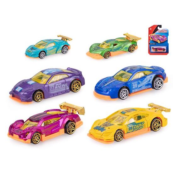 Auto závodní 8cm kov volný chod 6druhů na kartě