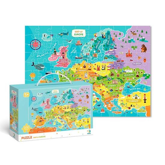Puzzle 64x46cm mapa Evropy 100dílků v krabičce