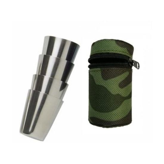 Cestovní nerezové panáky v maskáčovém pouzdře
