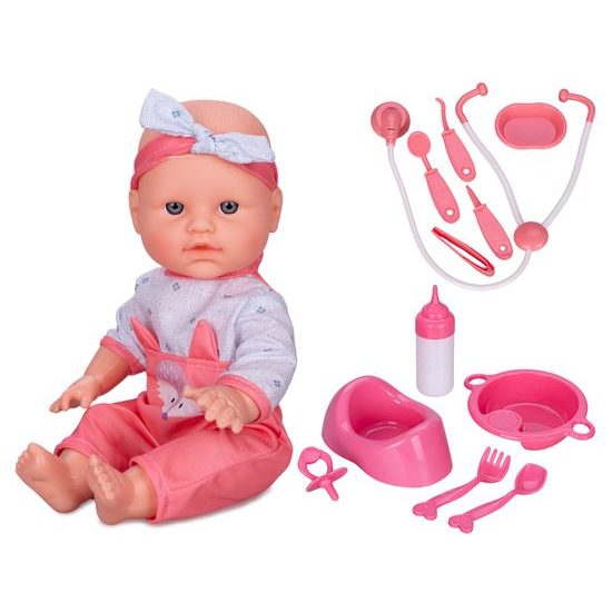 Miminko 30cm tvrdé tělo čurající na baterie se zvukem a doplňky v krabičce