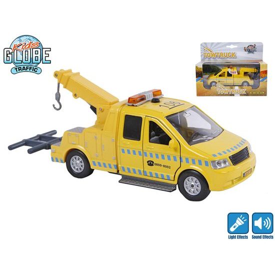 Kids Globe Traffic odtahový vůz 16cm kov zpětný chod na baterie se světlem a zvukem v krabičce