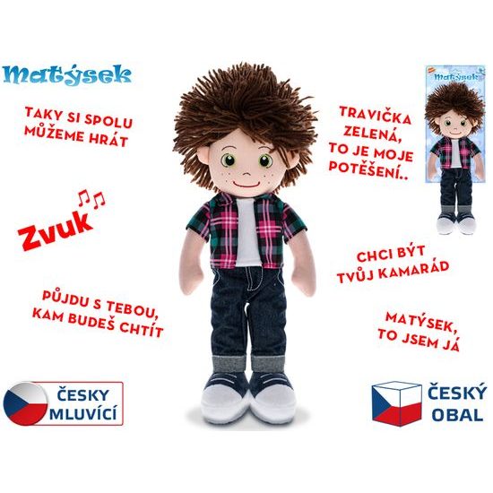 Panáček Matýsek měkké tělo 37cm na baterie česky mluvící růžový 0m+ na kartě