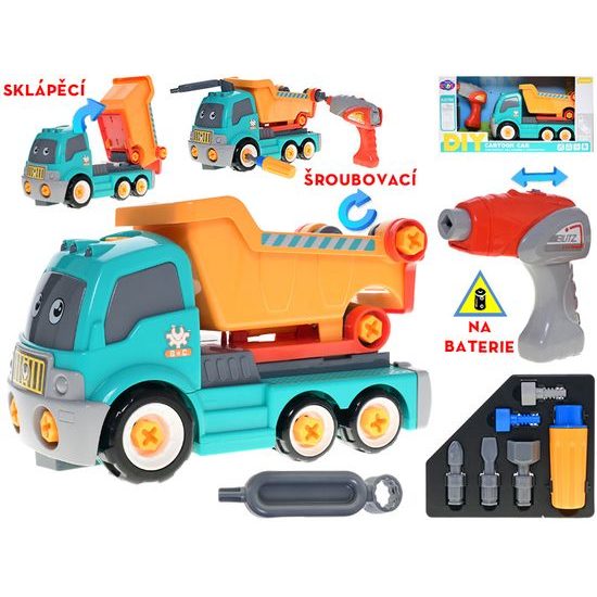 Auto sklápěčka 28cm šroubovací s vrtačkou na baterie a doplňky v krabičce