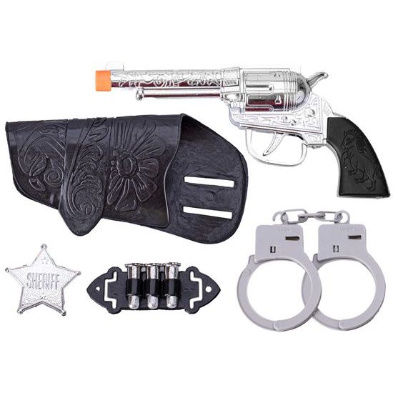 Western set - kolt klapací 19cm s pouzdrem a doplňky 5ks na kartě