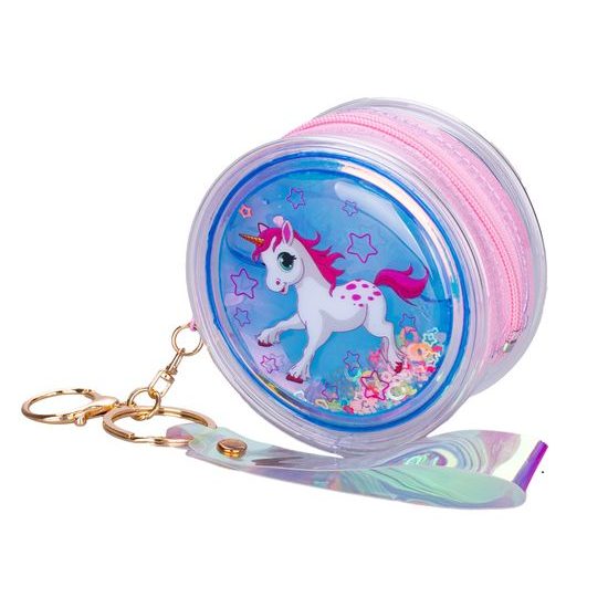 Unicorn mini kabelka holografická 8,5cm se třpytkami s přívěskem na klíče 12ks v DBX