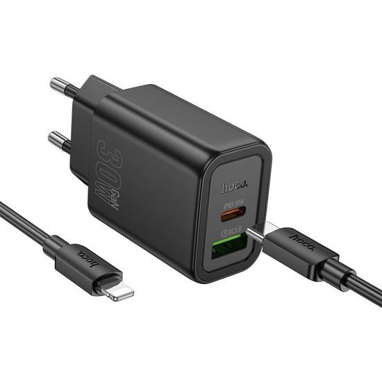 Gentle PD30W dual port adaptér Type-C to Lightning ČERNÝ