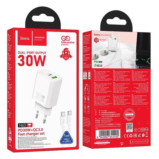 Gentle PD30W dual port adaptér Type-C to Type-C BÍLÝ