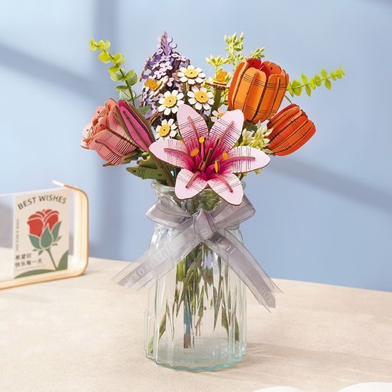 RoboTime 3D dřevěná skládačka Růžová lilie