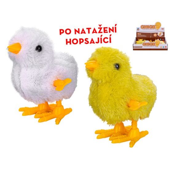Kuřátko plyšové 9cm po natažení skákající 2barvy 12ks v DBX