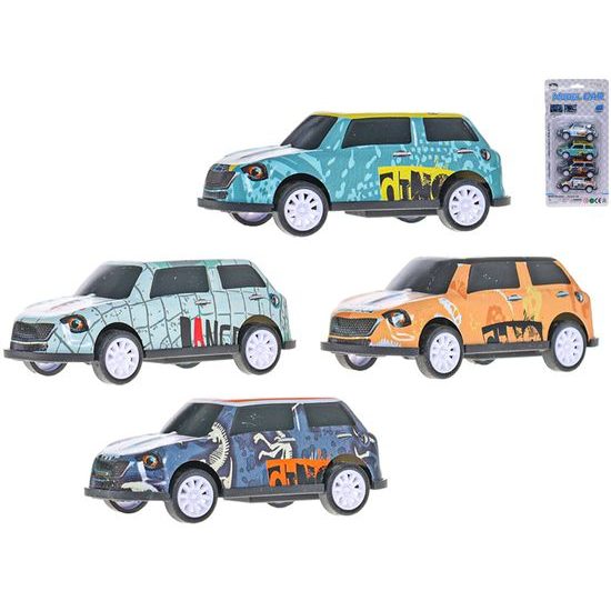 Auto terénní 7,5cm zpětný chod 2druhy 4ks na kartě