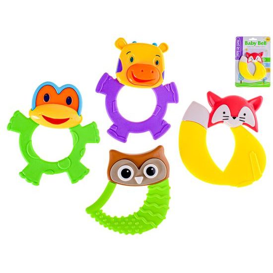 Kousátko zvířátko 11cm 4druhy 3barvy 3m+ na kartě