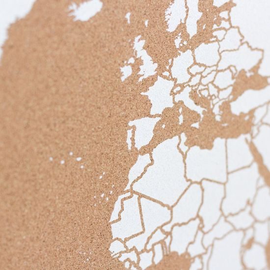 Korková nástěnná mapa světa- přírodní, bílá L